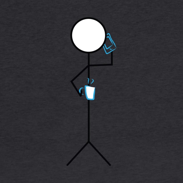 Stick figure holding coffee mug and smartphone by sigdesign